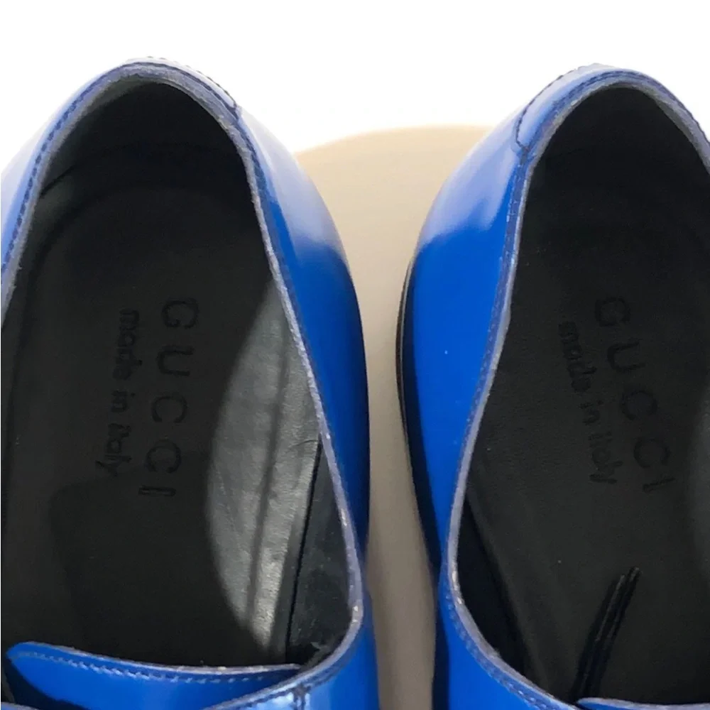 Gucci Men’s Blue Leather Cap Toe Oxford Dress Shoes Made in Italy